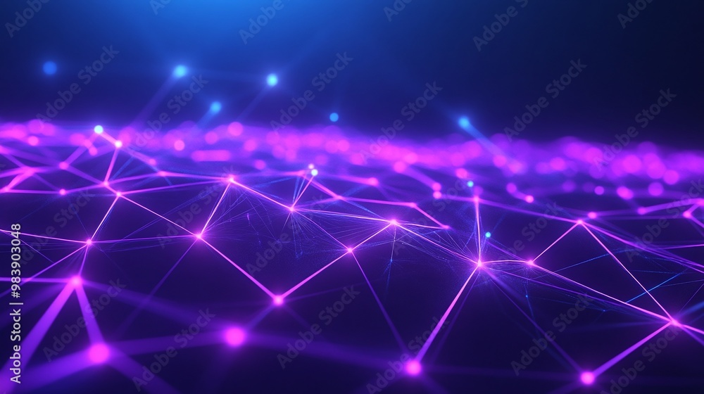 Fototapeta premium Abstract digital background featuring vibrant purple and blue connected lines and glowing points, perfect for technology themes.