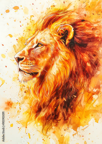 Majestic Lion Watercolor Art photo