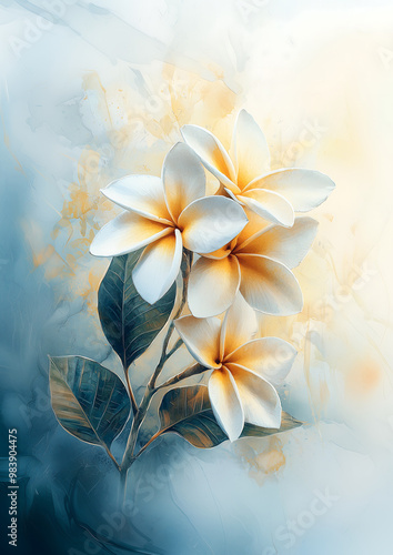 Plumeria Flower Watercolor Painting photo