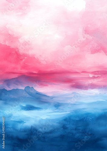 Abstract Watercolor Landscape   Blue and Pink Hues photo