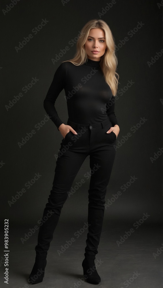 Stylish woman in black turtleneck and pants Stylish woman in black turtleneck and pants
