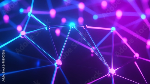 Abstract digital network with glowing nodes and connections in vibrant colors, symbolizing technology and communication.