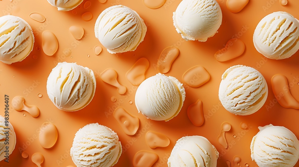 Scoops of ice cream separated on an orange background Scoops of ice cream separated on an orange background