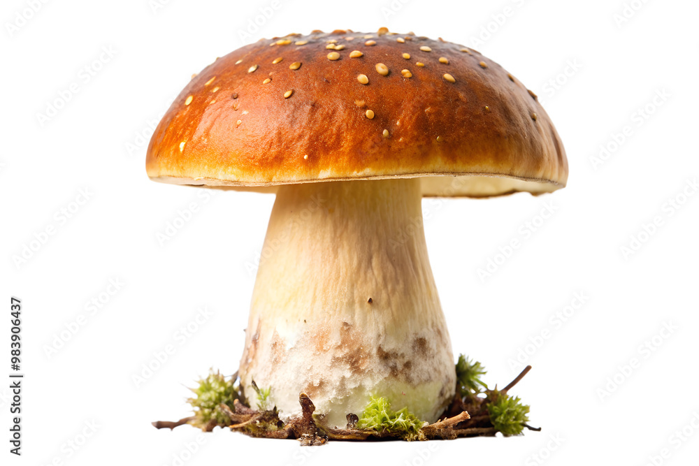 Edible mushroom with brown cap and white stem isolated on transparent background Edible mushroom with brown cap and white stem isolated on transparent background