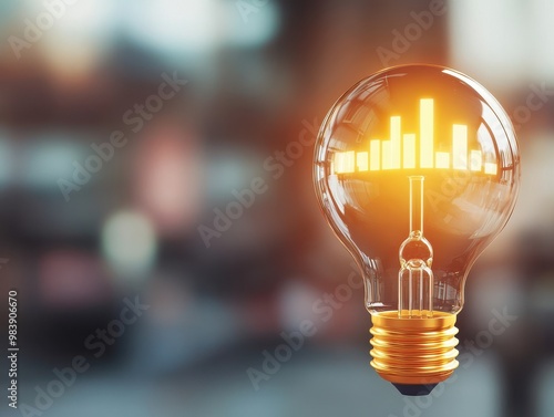 A glowing light bulb with an embedded graph symbolizes innovation and creativity in ideas and business growth.