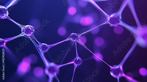 Abstract illustration of molecular structures with vibrant purple connections, representing science and technology.