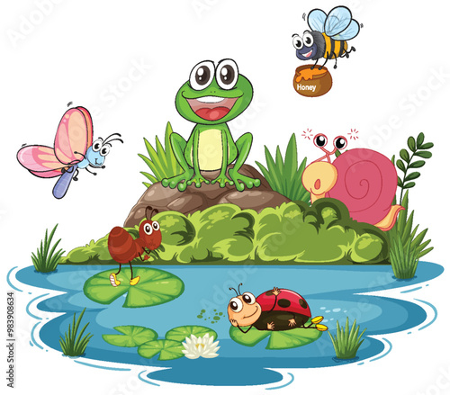 Happy Animals by the Pond