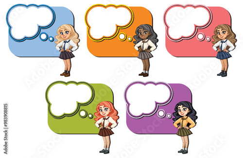 Diverse Schoolgirls with Thought Bubbles