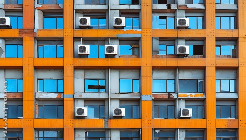 Modern air conditioning unit integrated into the buildings facade ...