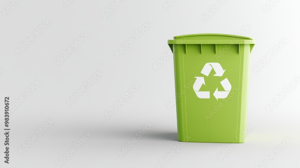 Green plastic recycle bin eco banner with copy space isolated on background, Recycling bin isolated on flat pale green background , eco trash can with copy space Green plastic recycle bin eco banner with copy space isolated on background, Recycling bin isolated on flat pale green background , eco trash can with copy space