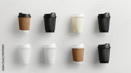 Wallpaper Mural Mockup collection of medium-sized takeaway craft cups arranged neatly on a white background, each cup ready for personalized coffee packaging designs. Torontodigital.ca