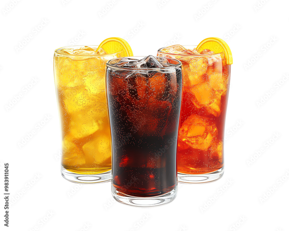 Refreshing drinks served in glasses with ice and citrus garnishes, perfect for summer gatherings and parties, Transparent background. Refreshing drinks served in glasses with ice and citrus garnishes, perfect for summer gatherings and parties, Transparent background.