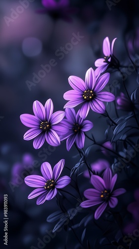 Captivating purple flower dramatic photo effect dark blurred background portrait style