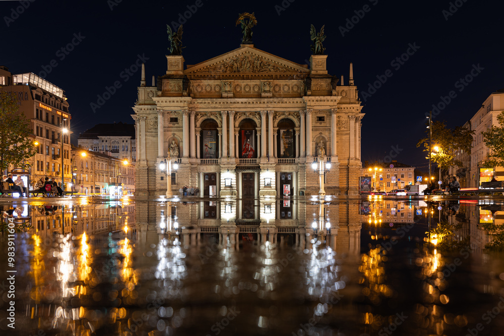 Lviv opera house at nighr after rain Lviv opera house at nighr after rain