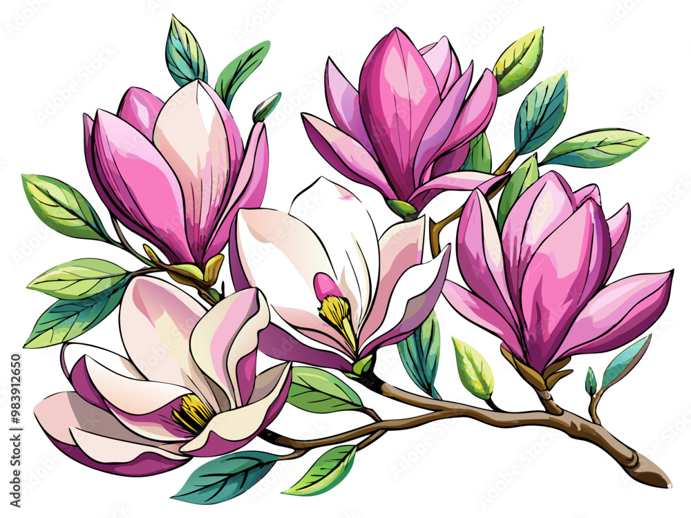 Elegant Magnolia Flower Illustration - Soft Pink Petals with a Touch of White, Ideal for Spring Themes and Botanical Art, Magnolia Flower Vector, Magnolia Vector Illustration
Elegant Magnolia Flower Illustration - Soft Pink Petals with a Touch of White, Ideal for Spring Themes and Botanical Art, Magnolia Flower Vector, Magnolia Vector Illustration