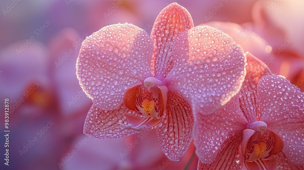 Pink Orchid Blossom Covered in Dew Drops Pink Orchid Blossom Covered in Dew Drops