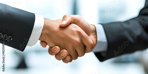 A close-up shot of a professional handshake between two businesspeople,