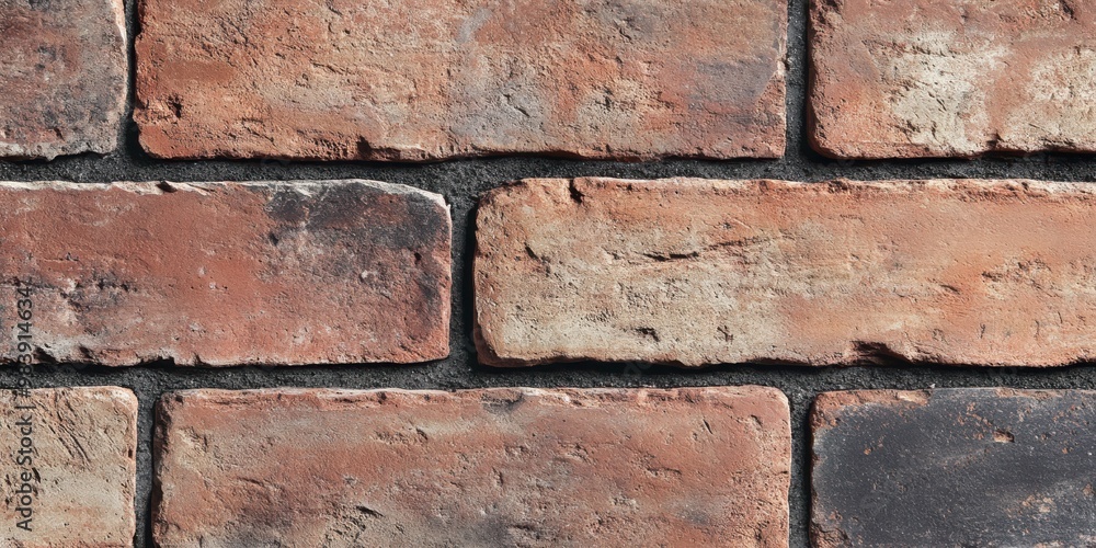A close-up view of a classic red brick wall with evenly spaced bricks A close-up view of a classic red brick wall with evenly spaced bricks