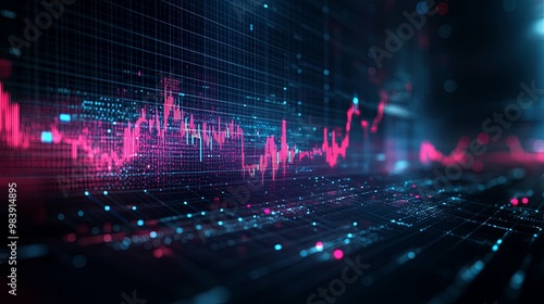 Digital Stock Market Chart with Fluctuating Values