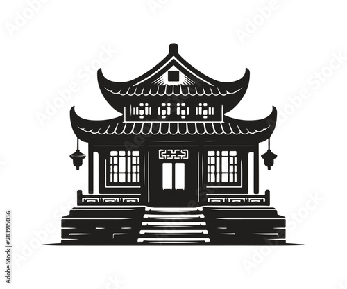 Chinese house silhouette illustration