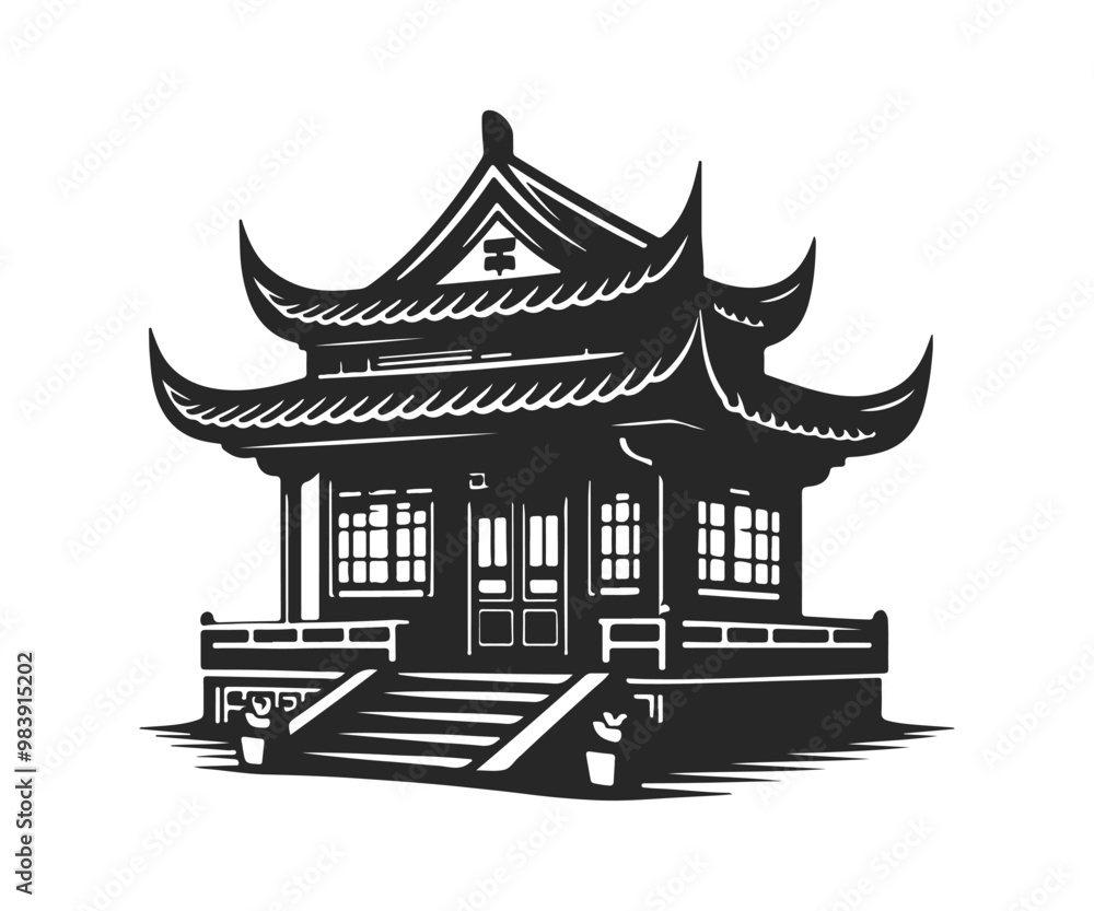 Chinese house silhouette illustration Chinese house silhouette illustration