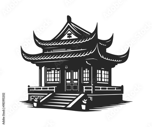 Chinese house silhouette illustration