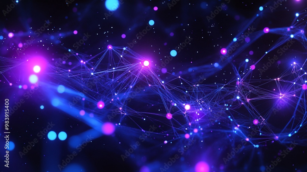 Vibrant abstract design featuring glowing connections in purple and blue tones, evoking technology and innovation. Vibrant abstract design featuring glowing connections in purple and blue tones, evoking technology and innovation.