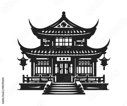 Chinese house silhouette illustration