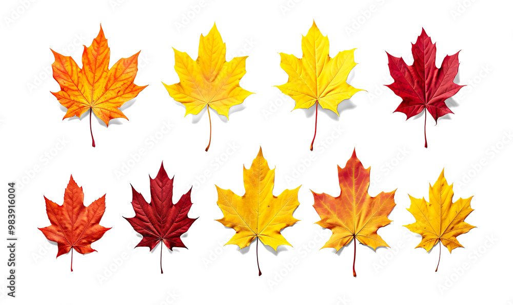 Collection set of yellow orange red autumn maple leaf leaves single group pile on a transparent background Collection set of yellow orange red autumn maple leaf leaves single group pile on a transparent background