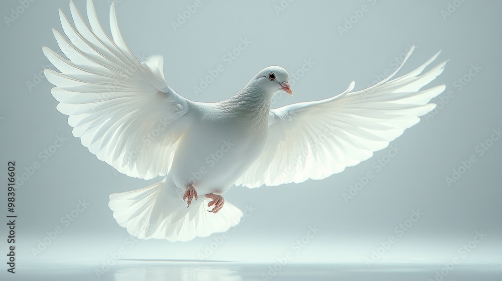 A white dove in mid-flight, symbolizing peace and freedom. A white dove in mid-flight, symbolizing peace and freedom.