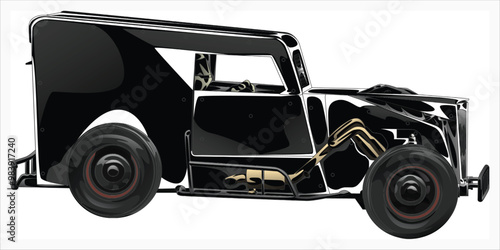 Outline black and painted truck. Isolated in black background, for t-shirt design, print, and for business purposes.