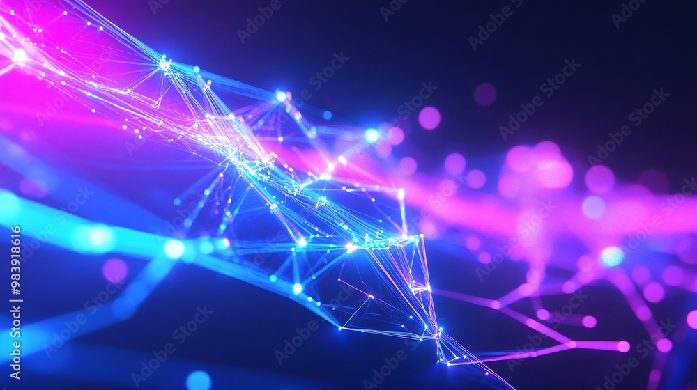 Vibrant digital abstract with glowing lines and particles, representing connectivity and technology in a stunning visual display. Vibrant digital abstract with glowing lines and particles, representing connectivity and technology in a stunning visual display.