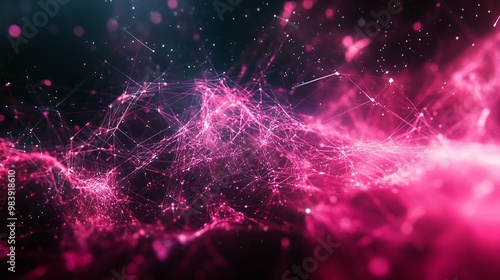 Vibrant digital abstract background with luminous pink and blue particles, creating a dynamic cosmic effect.