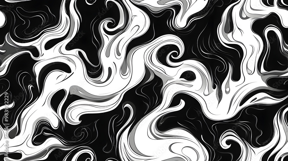 Mesmerizing Seamless Looping Black and White Flame Pattern with Abstract Organic Shapes and Flowing Radiant Currents Mesmerizing Seamless Looping Black and White Flame Pattern with Abstract Organic Shapes and Flowing Radiant Currents