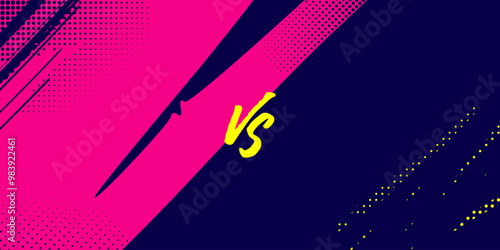Dynamic Sports Versus Background in Bold Neon Colors with Abstract Pop Art Elements for Competitive Matchup Events and Sports Events Banner. VS Sport Background with Pink and Dark Blue Brush Stroke Sp