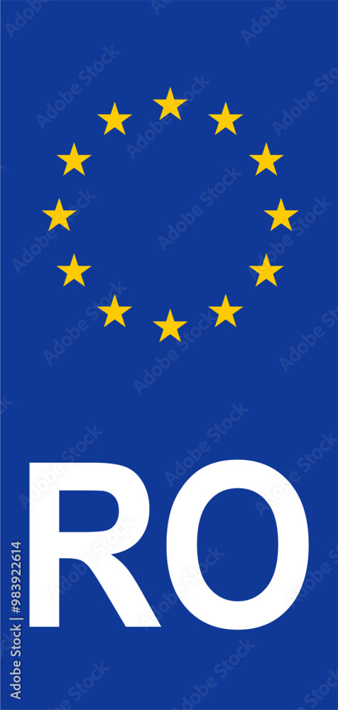 Romania Euroband with National Symbol: Blue Background Representing European Union and Romania Identity for Vehicle Registration.