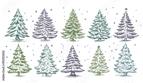 Christmas tree on white. Hand drawn illustration.	
