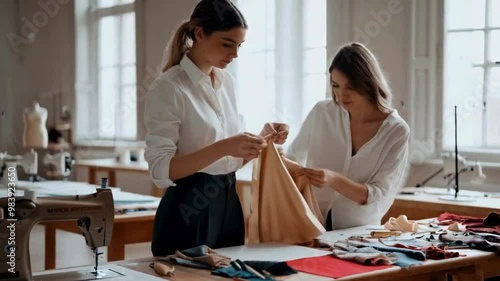 fashion designer working with colleague at workshop