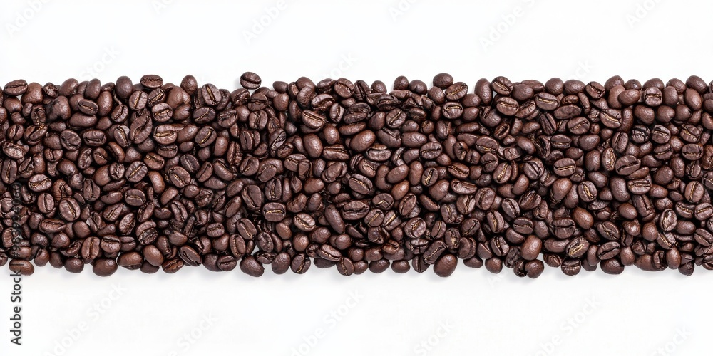 A horizontal strip filled with roasted coffee beans, gradually tapering off at the top A horizontal strip filled with roasted coffee beans, gradually tapering off at the top