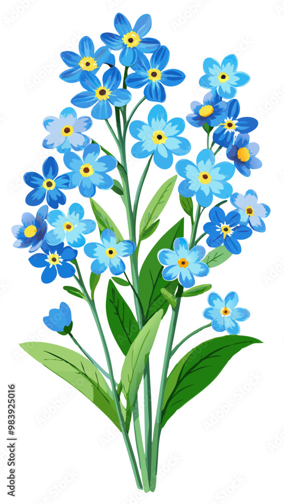 Charming Forget-Me-Not Flower Illustration - Delicate Blue Blooms with Yellow Centers, Perfect for Spring and Botanical Art, Forget-Me-Not Vector Illustration, Forget-Me-Not Flower Vector Charming Forget-Me-Not Flower Illustration - Delicate Blue Blooms with Yellow Centers, Perfect for Spring and Botanical Art, Forget-Me-Not Vector Illustration, Forget-Me-Not Flower Vector