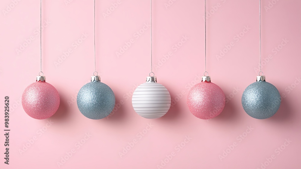 Obraz premium Pastel Christmas ornaments, ample space for holiday text, flat design illustration