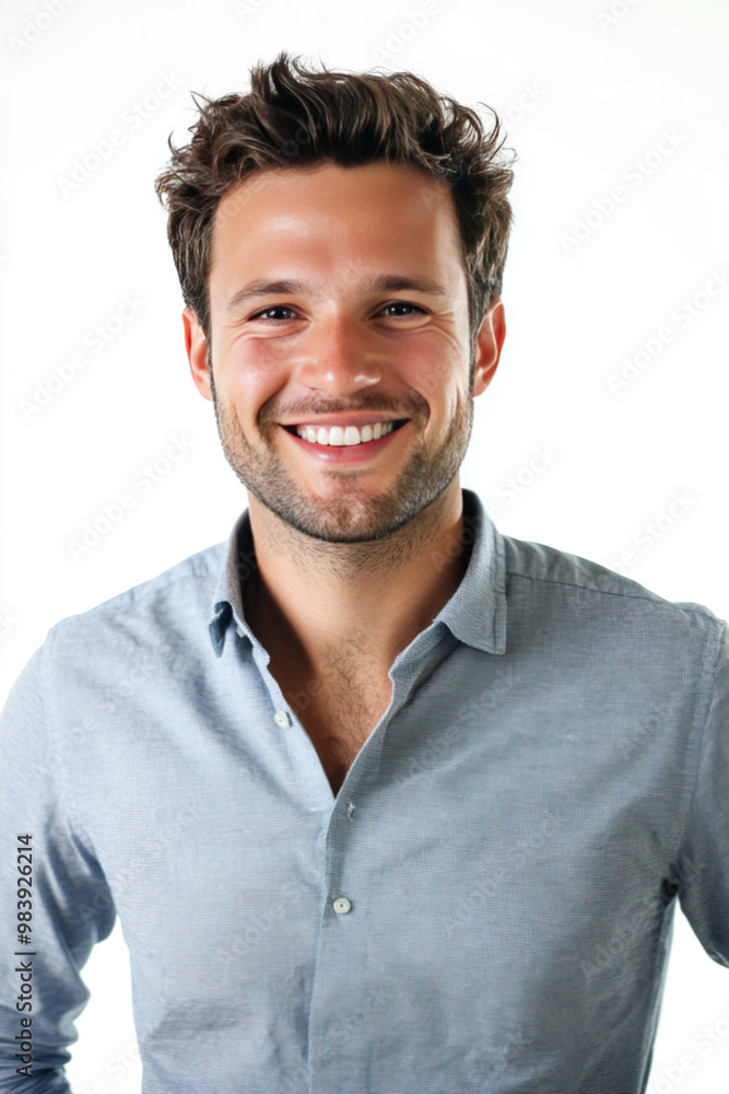 30 year old man, tidy, smiling, solid clear white background 30 year old man, tidy, smiling, solid clear white background
