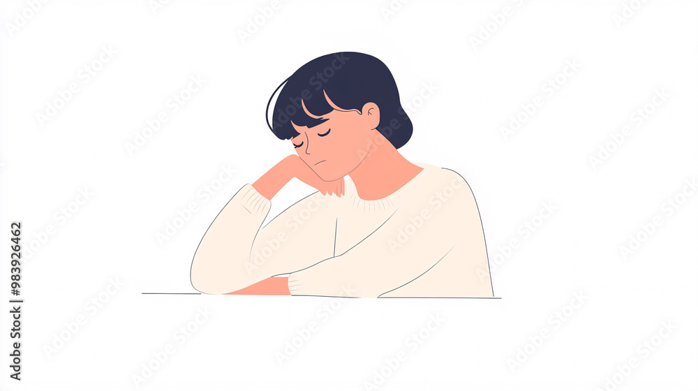 Illustration of a woman sitting on the floor in a empty room, expressing feelings of melancholy and sadness