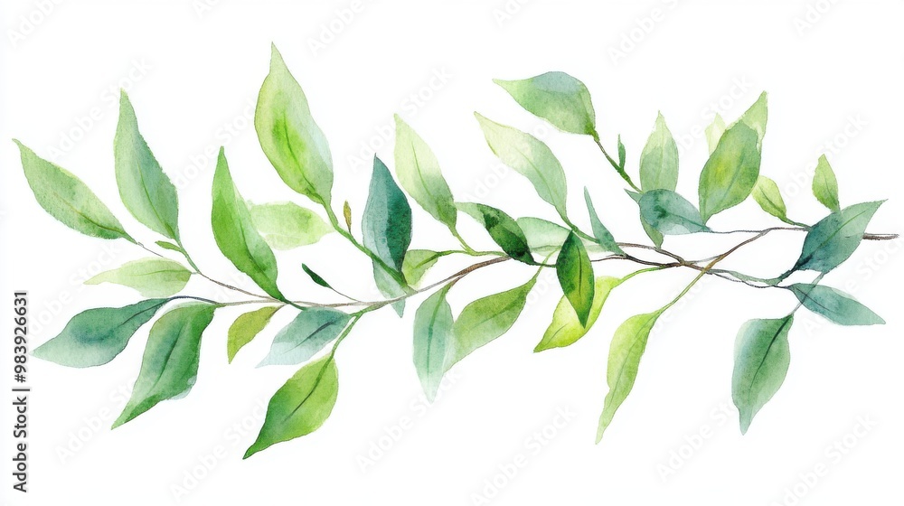 Green willow branches watercolor illustartion Green willow branches watercolor illustartion