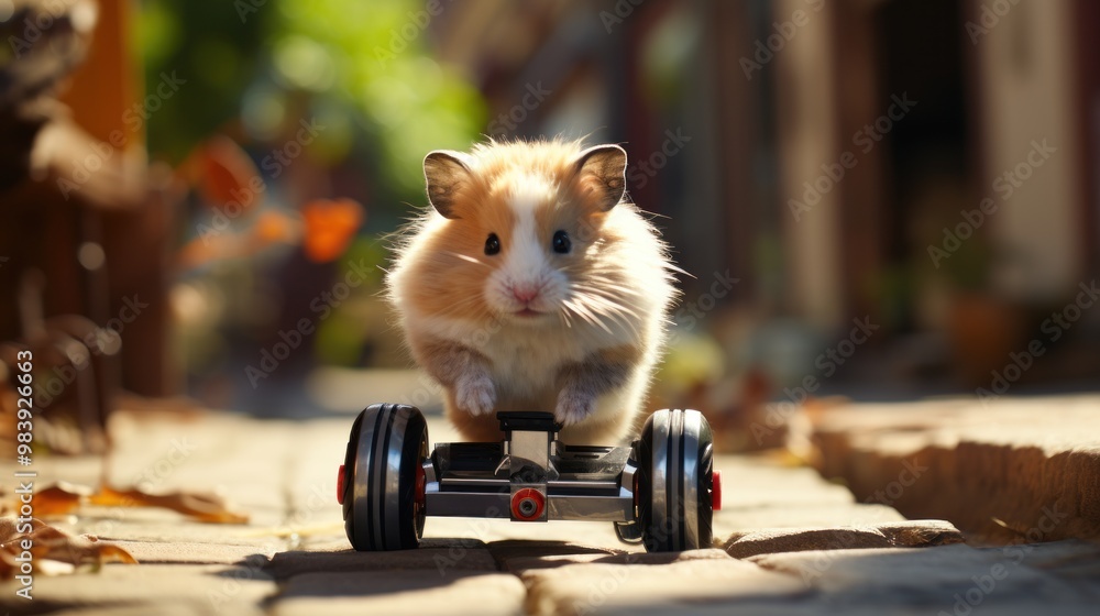 Fototapeta Cute Hamster Riding Toy Car