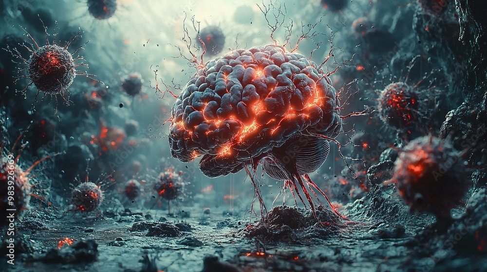 A futuristic brain visualization showing the immune response to MS ...