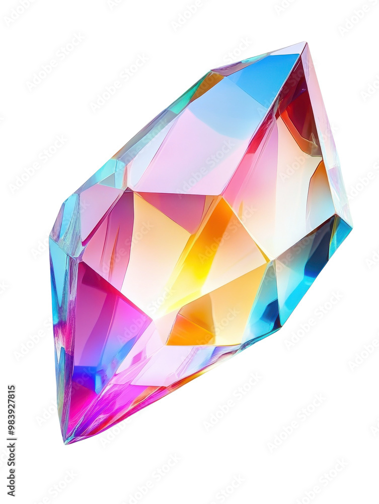 Colorful crystal with sharp facets, white background Colorful crystal with sharp facets, white background