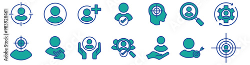 Recruitment icon set. Containing recruit, human resources, headhunting, hiring, candidate, employee, job, occupation, search, addition. Vector illustration