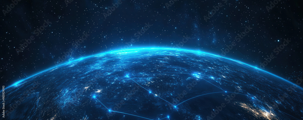 Obraz premium Earth's data streams and digital marketplaces highlighted in wide banners 