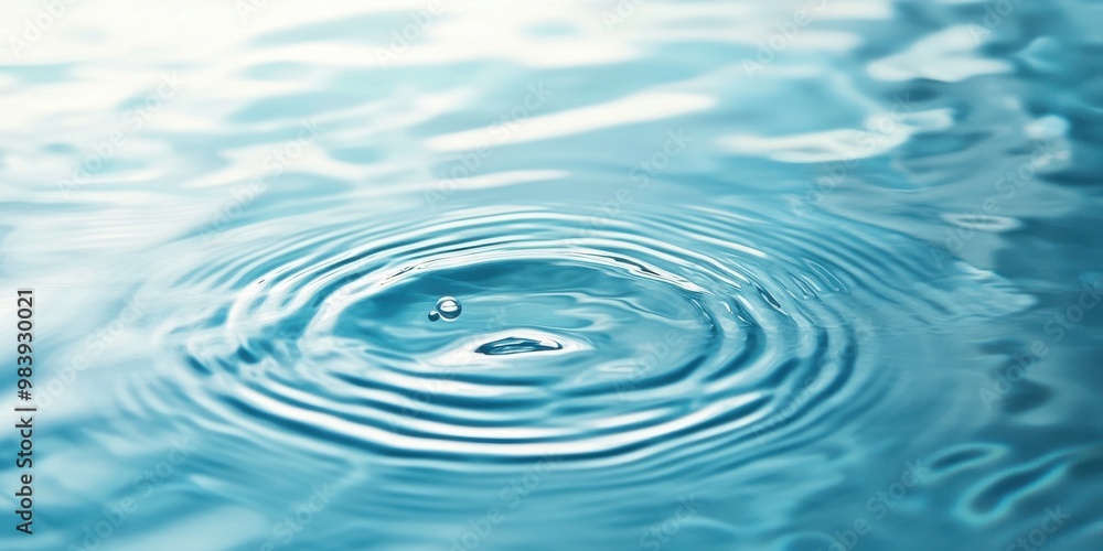 A serene close-up of water ripples gently spreading on a light blue surface A serene close-up of water ripples gently spreading on a light blue surface